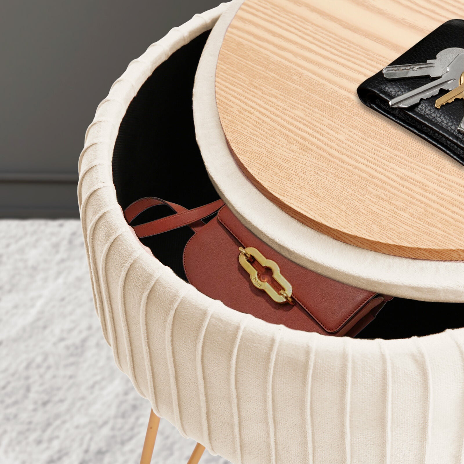 La Bella REMY Velvet Storage Ottoman - Cream Beige - SuperSaverAU - view 9