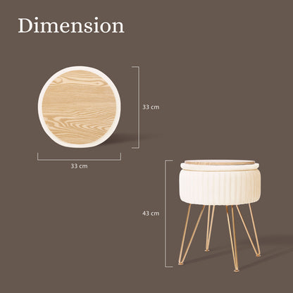 La Bella REMY Velvet Storage Ottoman - Cream Beige