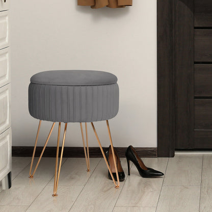 La Bella REMY Velvet Storage Ottoman - Grey