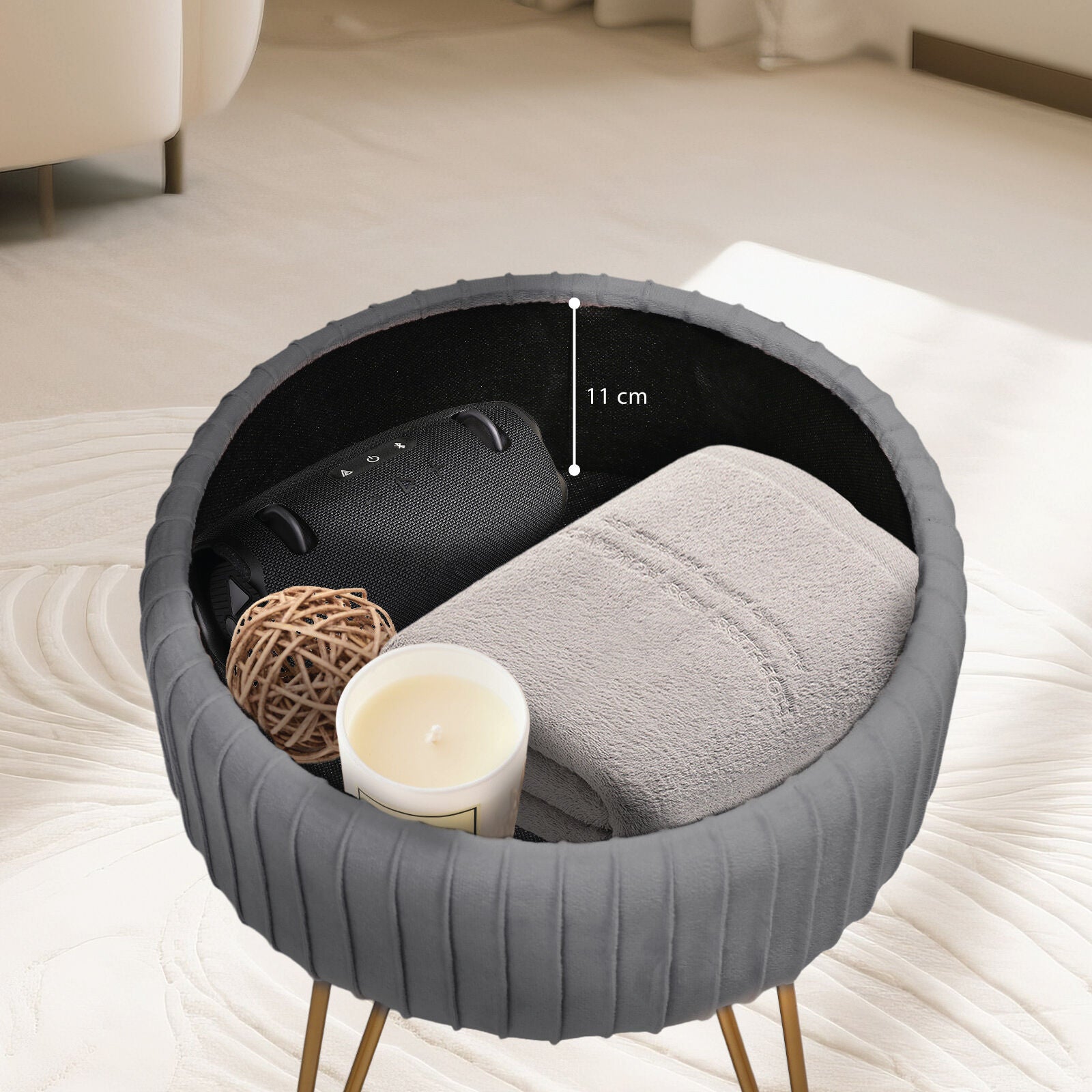 La Bella REMY Velvet Storage Ottoman - Grey - SuperSaverAU - view 6