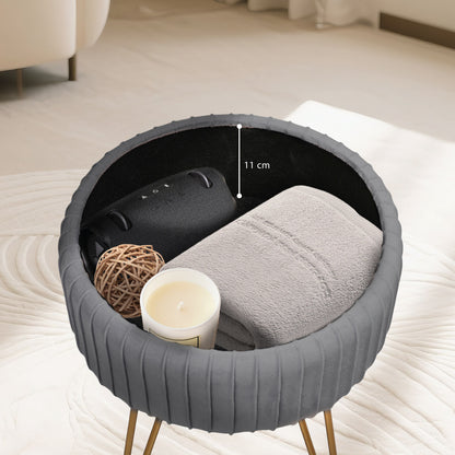 La Bella REMY Velvet Storage Ottoman - Grey
