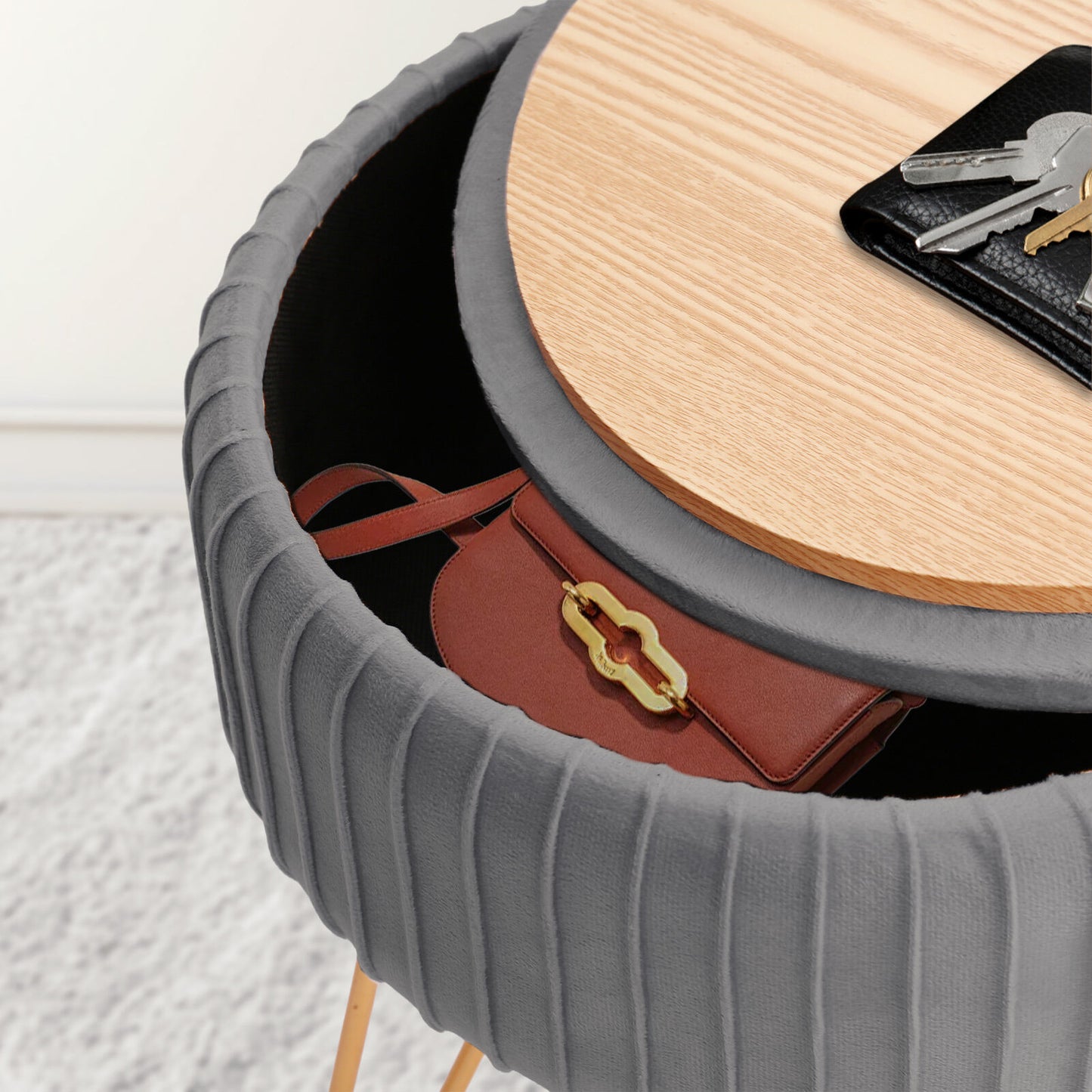 La Bella REMY Velvet Storage Ottoman - Grey