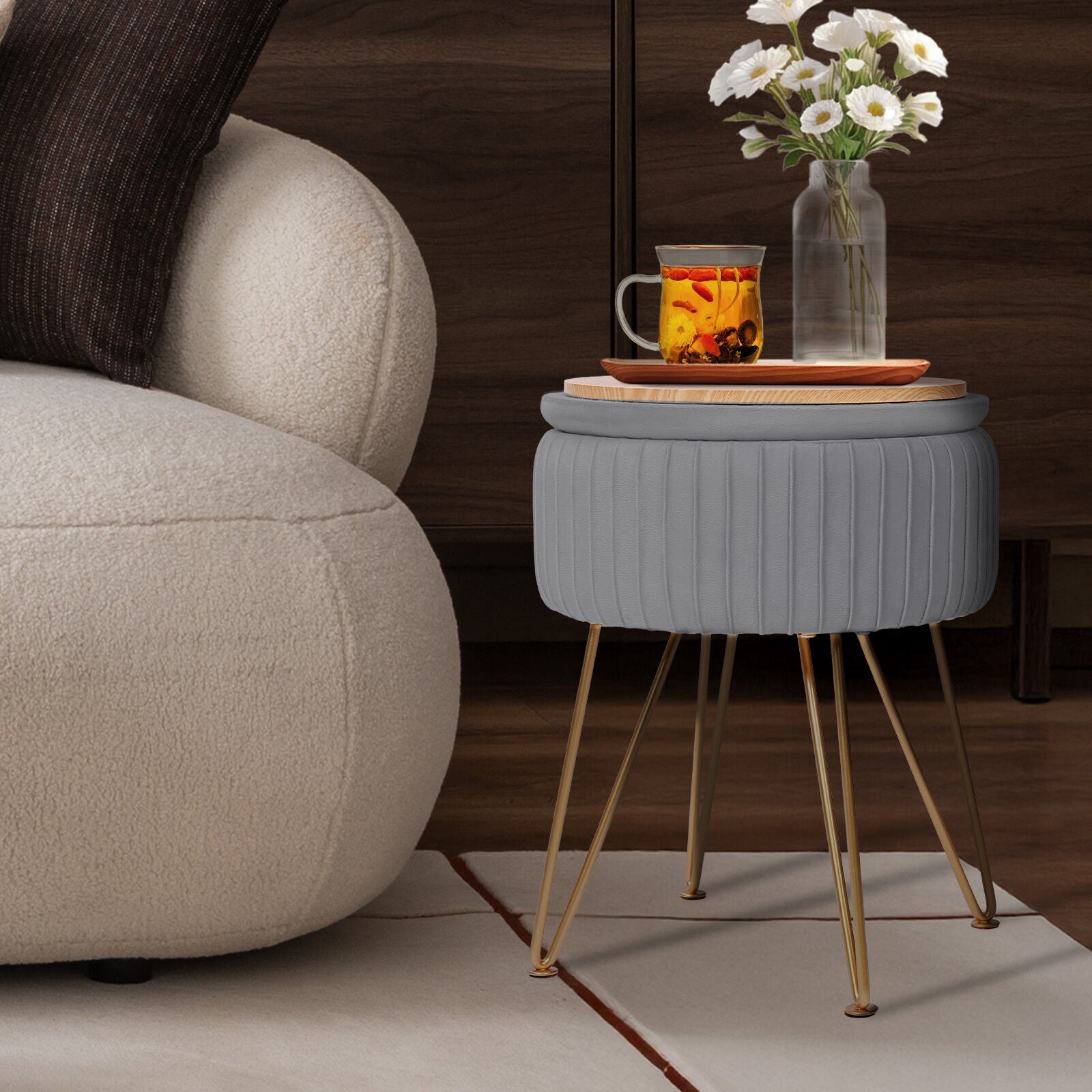 La Bella REMY Velvet Storage Ottoman - Grey - SuperSaverAU - view 9