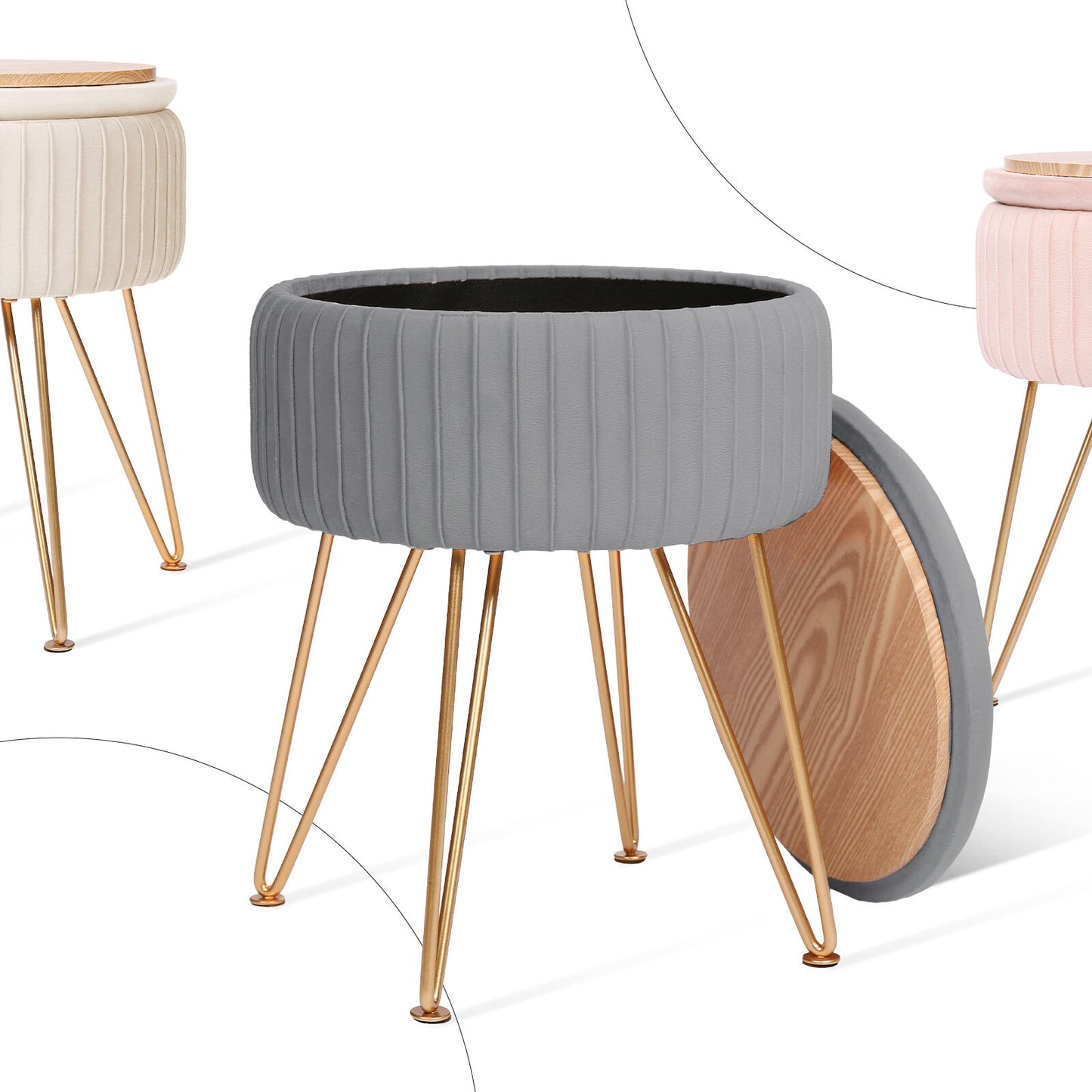 La Bella REMY Velvet Storage Ottoman - Grey