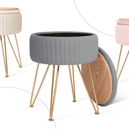 La Bella REMY Velvet Storage Ottoman - Grey