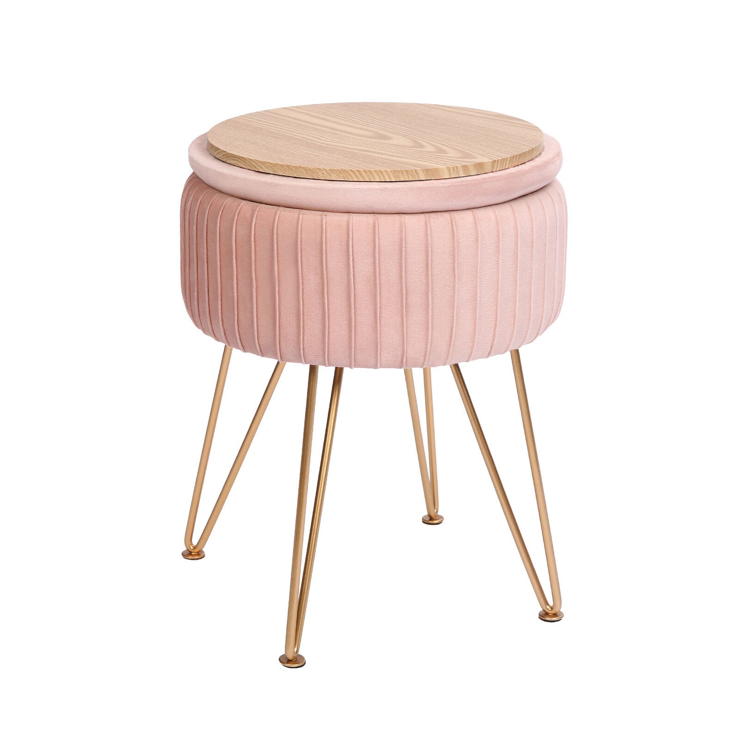 La Bella Velvet Storage Ottoman - Padded Stool in Pink