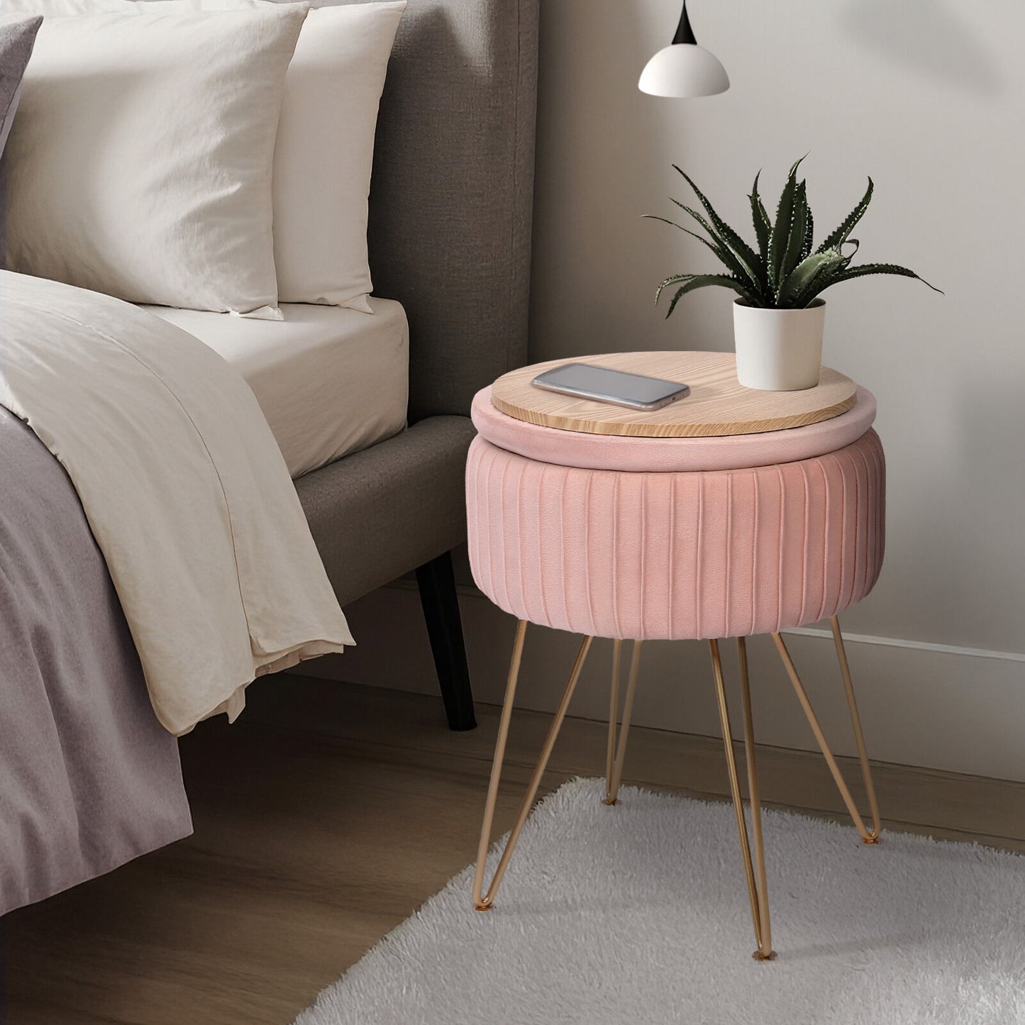 La Bella Velvet Storage Ottoman - Padded Stool in Pink