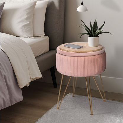 La Bella Velvet Storage Ottoman - Padded Stool in Pink