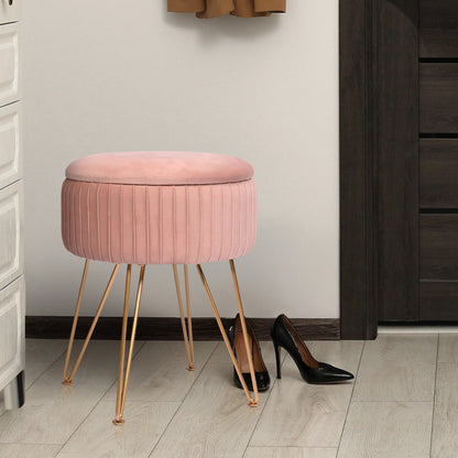 La Bella Velvet Storage Ottoman - Padded Stool in Pink
