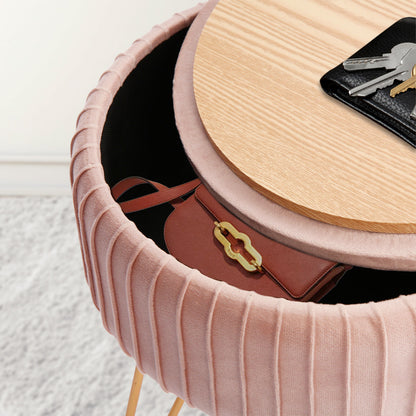 La Bella Velvet Storage Ottoman - Padded Stool in Pink
