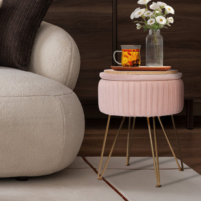 La Bella Velvet Storage Ottoman - Padded Stool in Pink