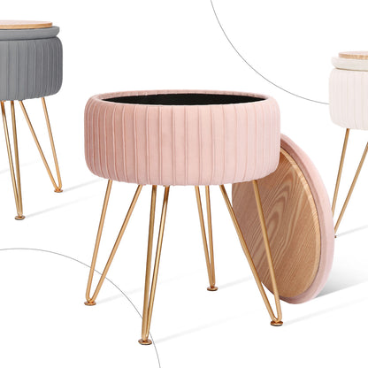 La Bella Velvet Storage Ottoman - Padded Stool in Pink