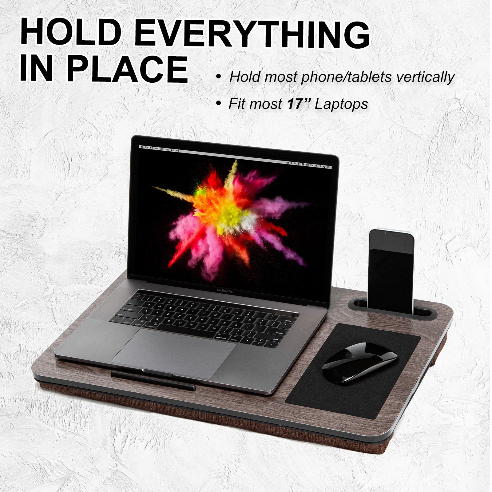 Lap Desk Laptop Stand Phone Tablet Holder Mousepad Cushioned Lapdesk IRON GREY OAK - SuperSaverAU - view 8