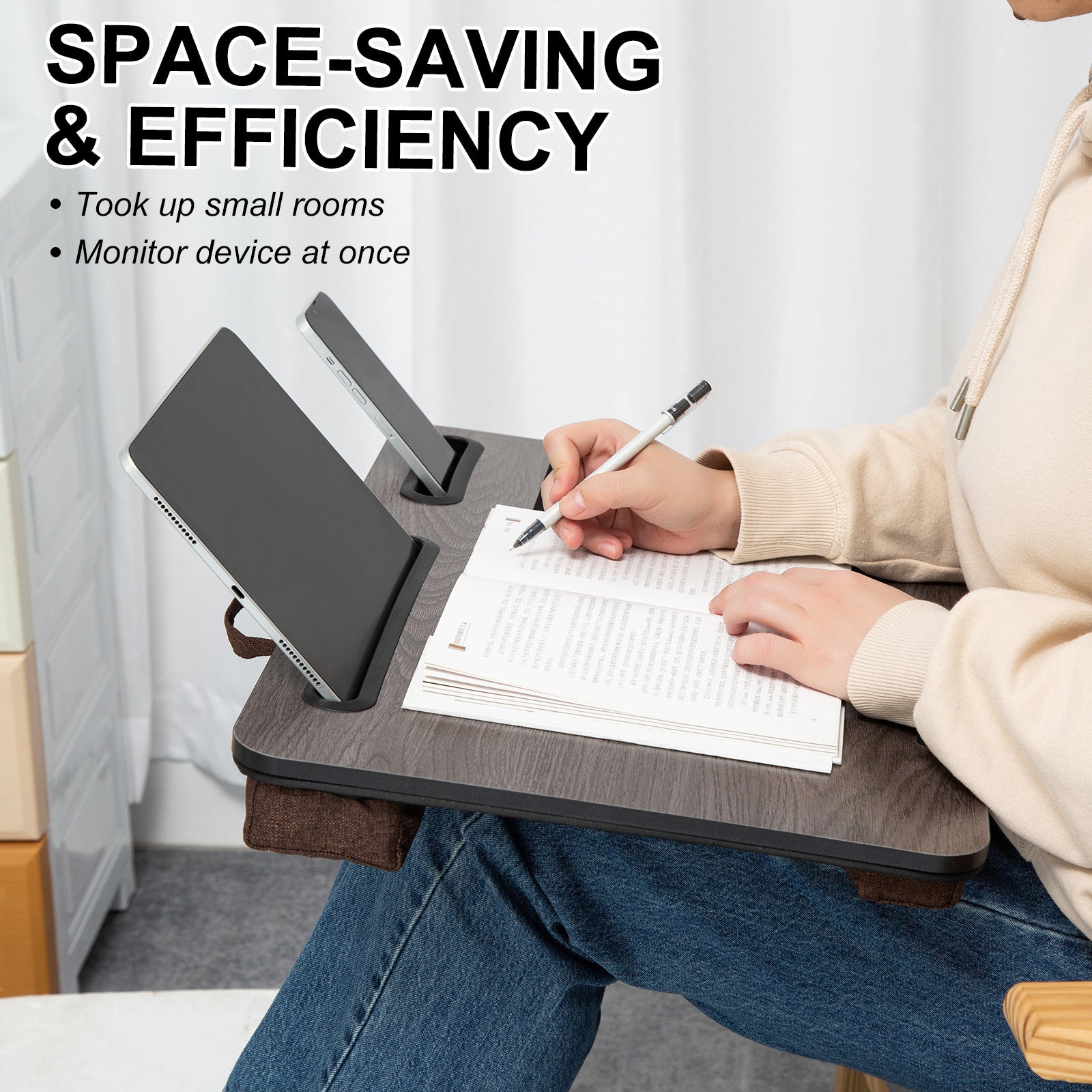 Lap Desk Laptop Stand Phone Tablet Holder Mousepad Cushioned Lapdesk IRON GREY OAK - SuperSaverAU - view 10