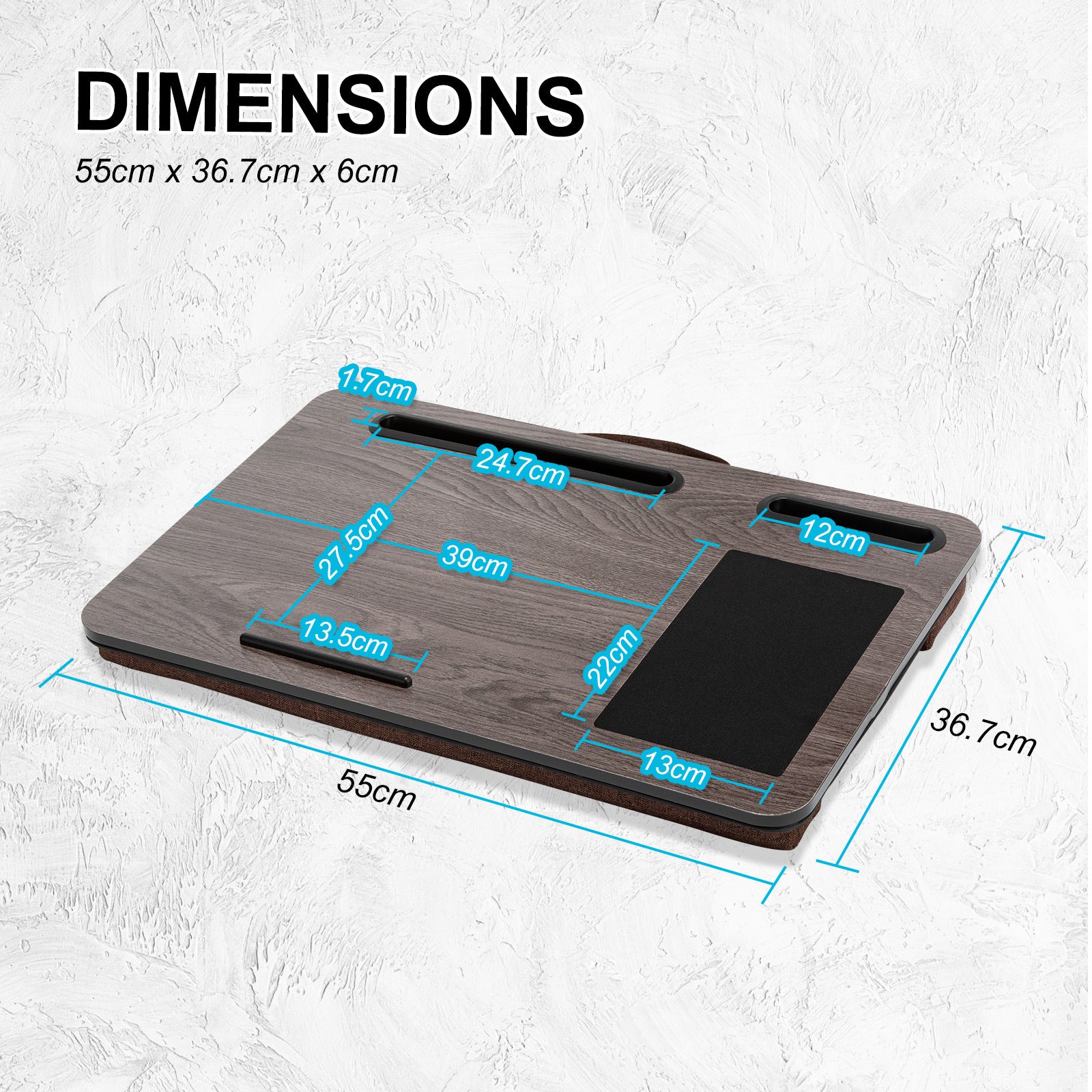 Lap Desk Laptop Stand Phone Tablet Holder Mousepad Cushioned Lapdesk IRON GREY OAK - SuperSaverAU - view 11