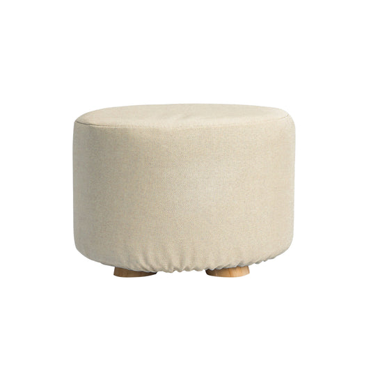 La Bella Round Fabric Ottoman with Wooden Legs - Beige