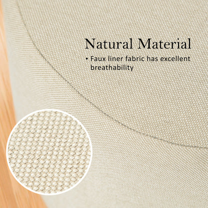 La Bella Round Fabric Ottoman with Wooden Legs - Beige