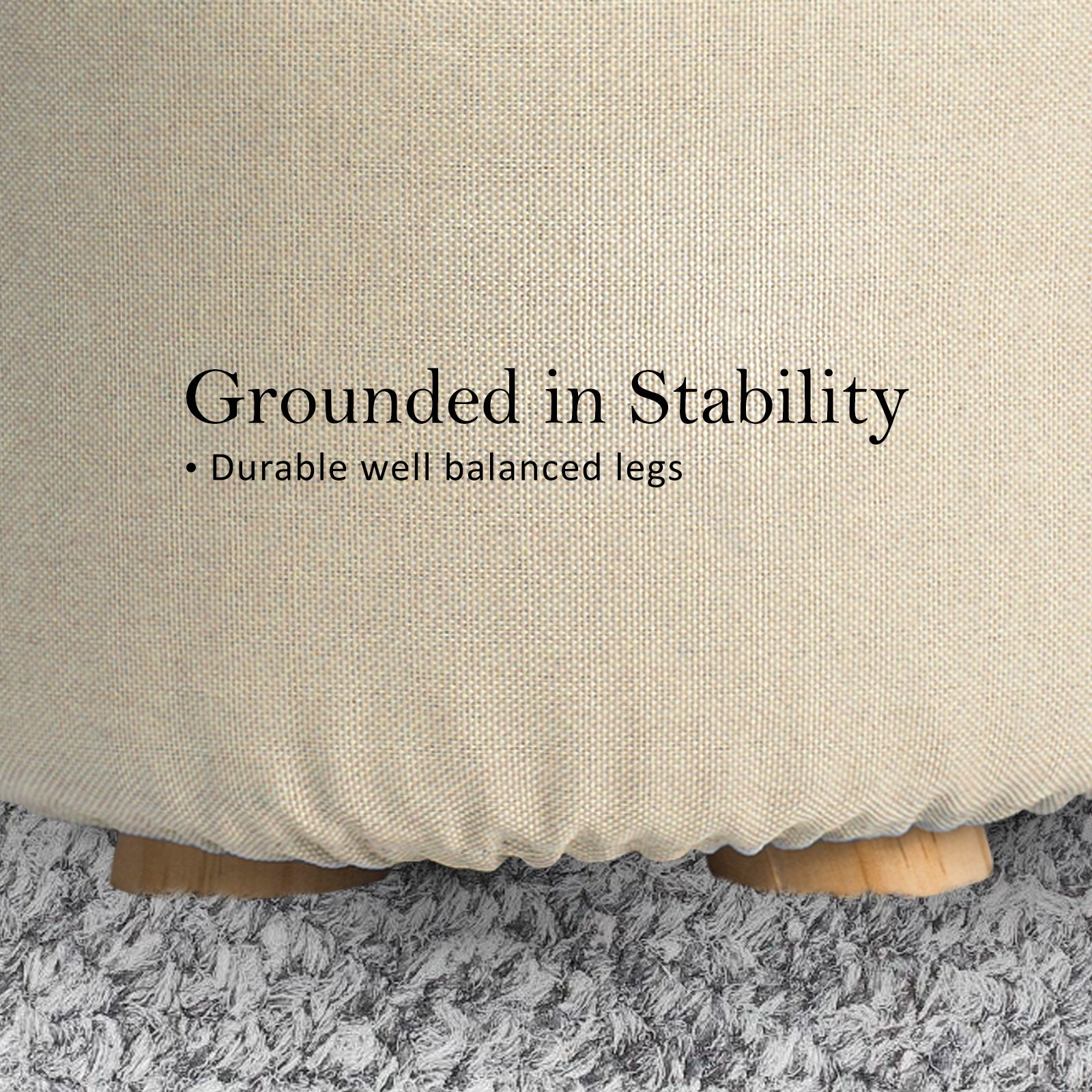 La Bella Round Fabric Ottoman with Wooden Legs - Beige - SuperSaverAU - view 9