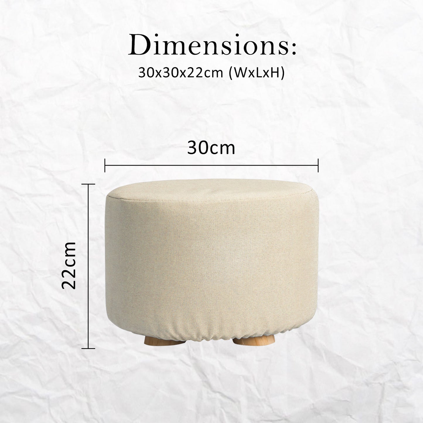 La Bella Round Fabric Ottoman with Wooden Legs - Beige