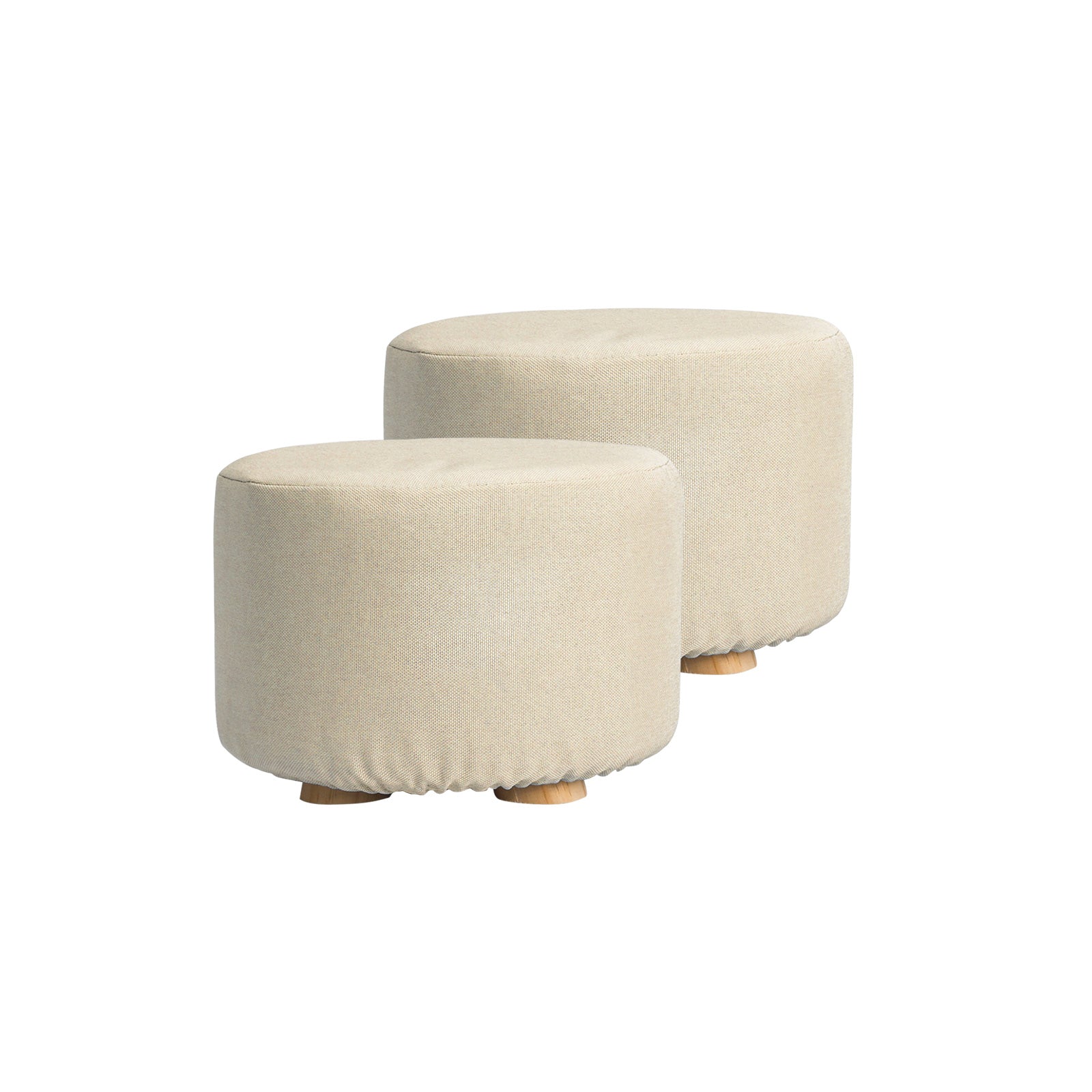 La Bella 2X Ottoman Foot Stool with Solid Wooden Legs - Beige - SuperSaverAU - view 1