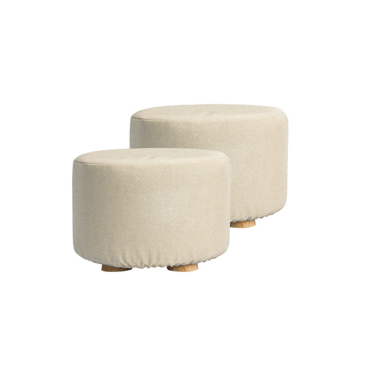 La Bella 2X Ottoman Foot Stool with Solid Wooden Legs - Beige