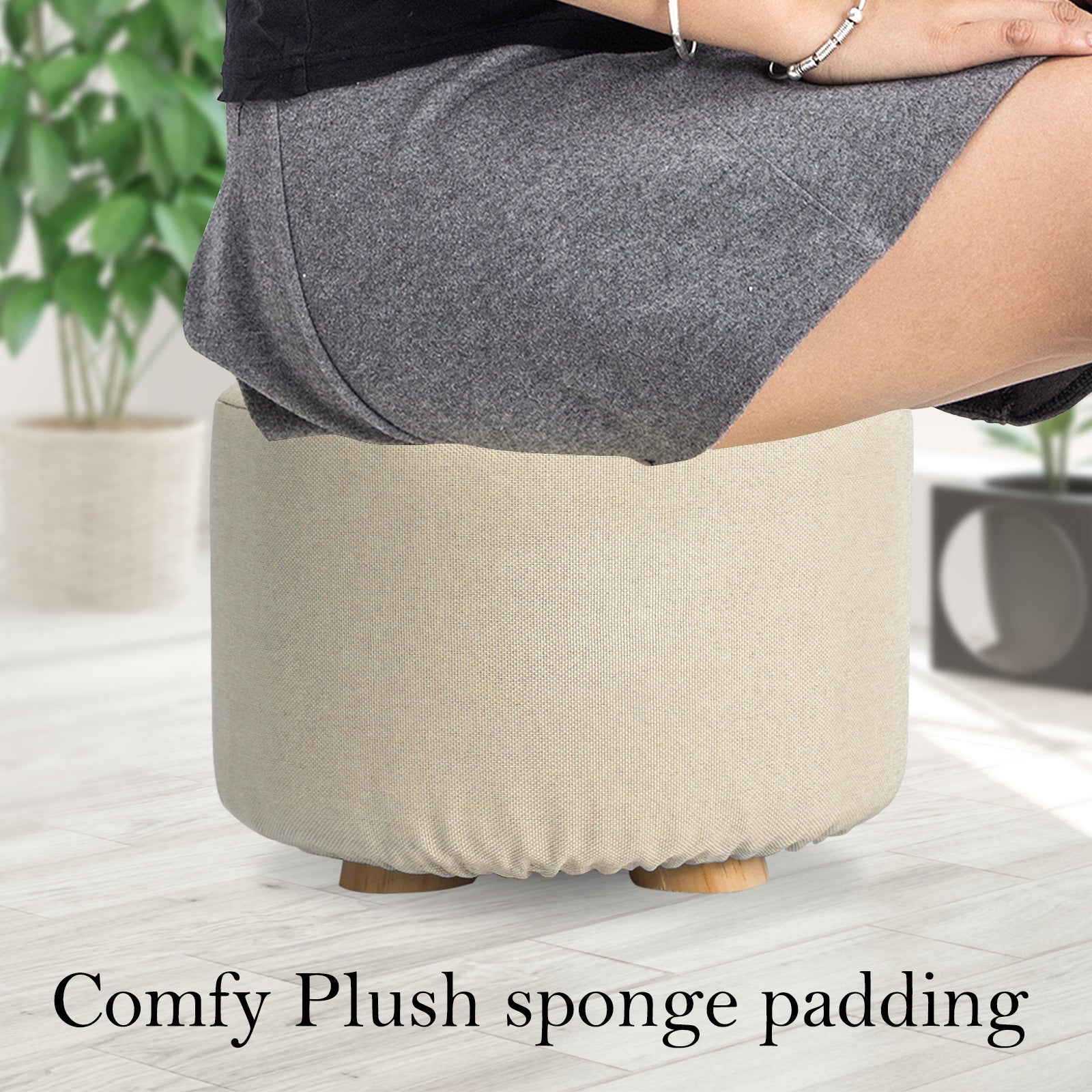 La Bella 2X Ottoman Foot Stool with Solid Wooden Legs - Beige - SuperSaverAU - view 5