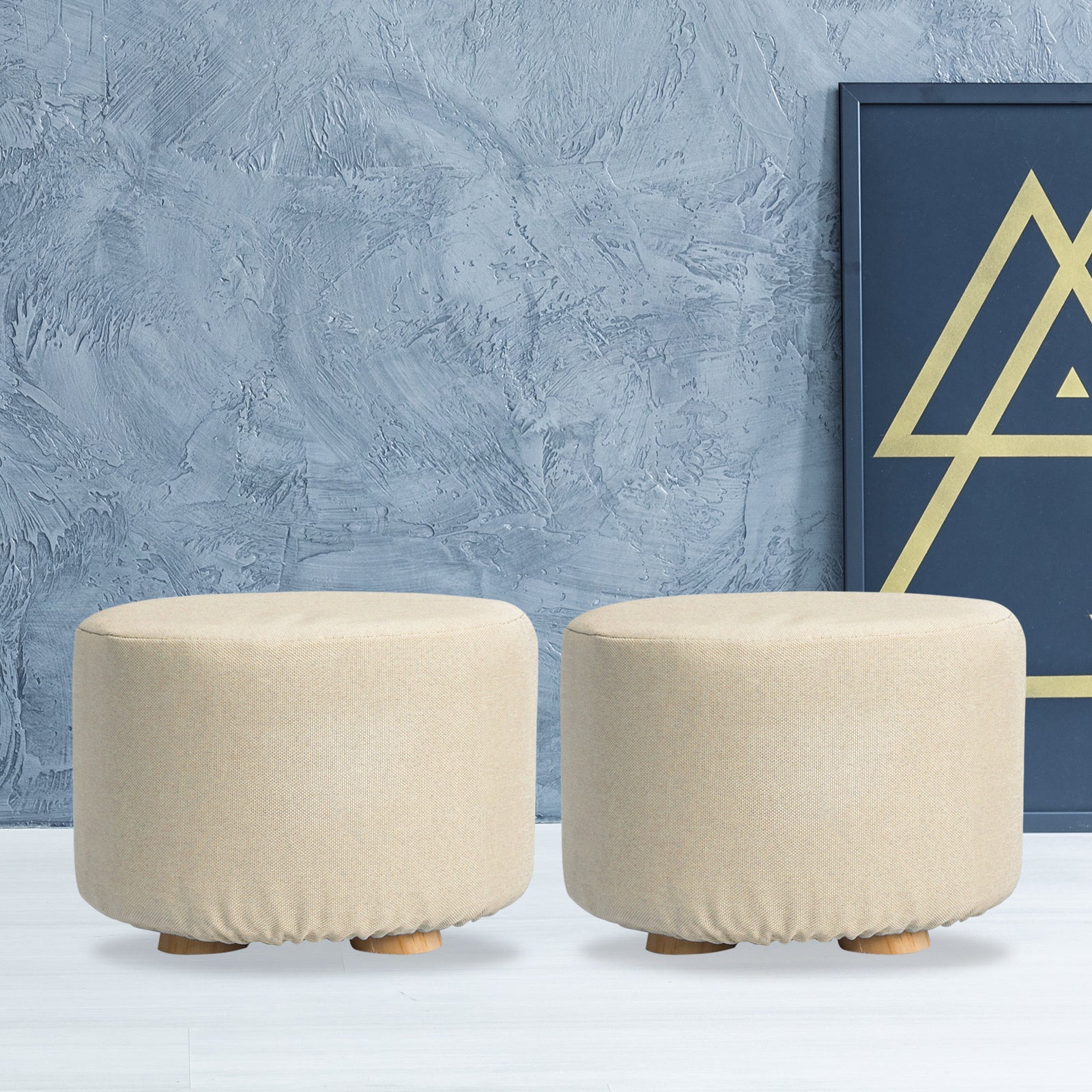 La Bella 2X Ottoman Foot Stool with Solid Wooden Legs - Beige - SuperSaverAU - view 11