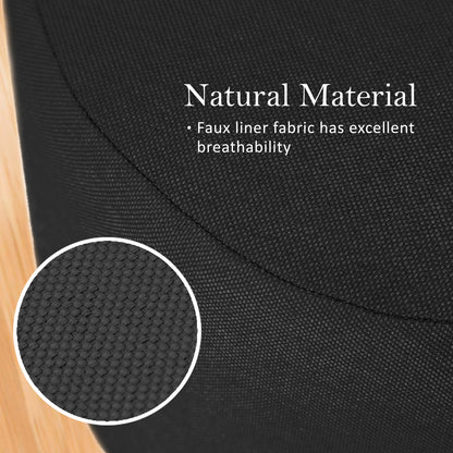 La Bella Ottoman Round Foot Stool with Wood Leg & Faux Linen Fabric - Black