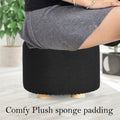 La Bella Ottoman Round Foot Stool with Wood Leg & Faux Linen Fabric - Black - SuperSaverAU - view 5