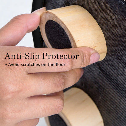 La Bella Ottoman Round Foot Stool with Wood Leg & Faux Linen Fabric - Black