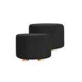 La Bella 2-Set Ottoman Round Foot Stool with Wooden Legs & Faux Linen Fabric - Black - SuperSaverAU - view 1