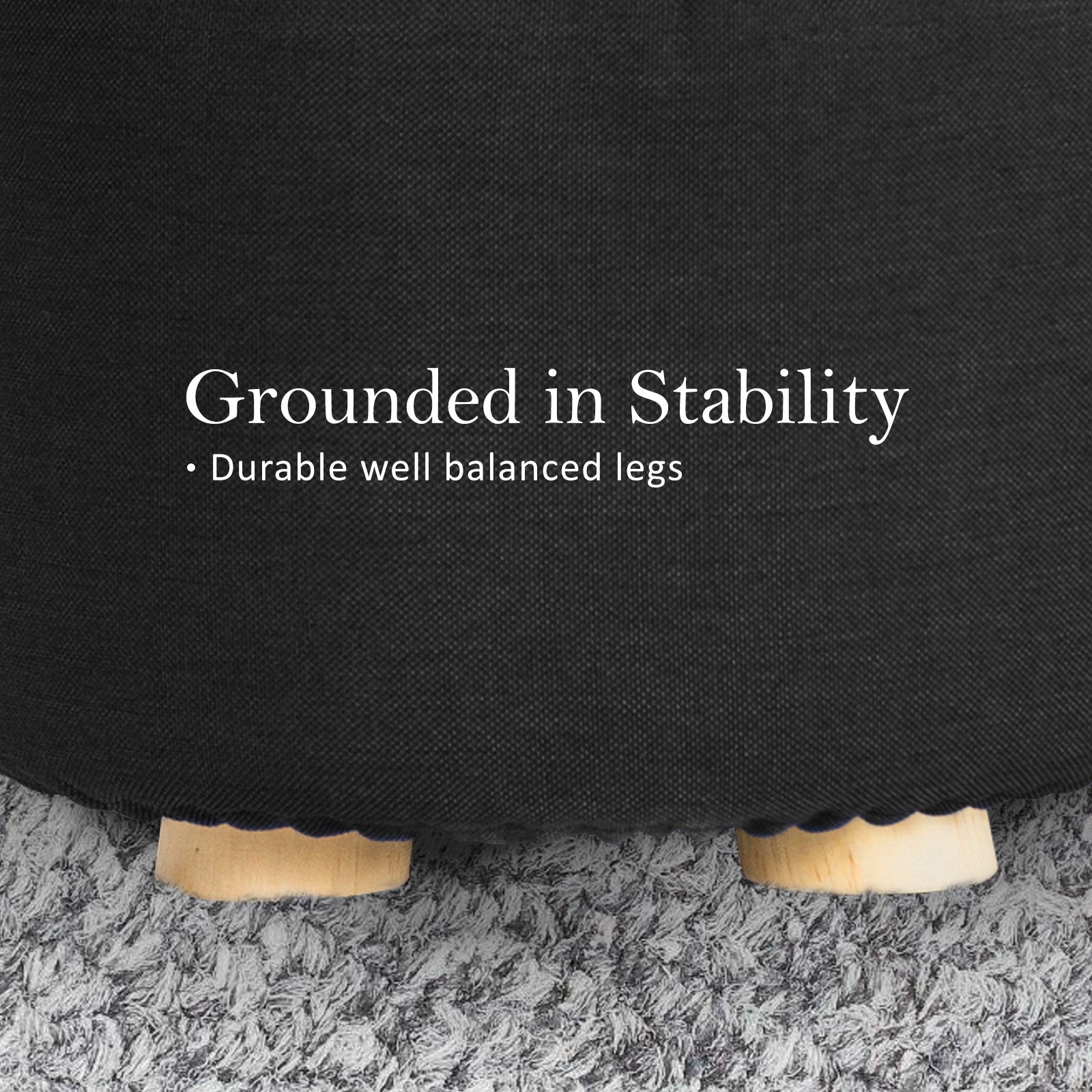 La Bella 2-Set Ottoman Round Foot Stool with Wooden Legs & Faux Linen Fabric - Black - SuperSaverAU - view 9