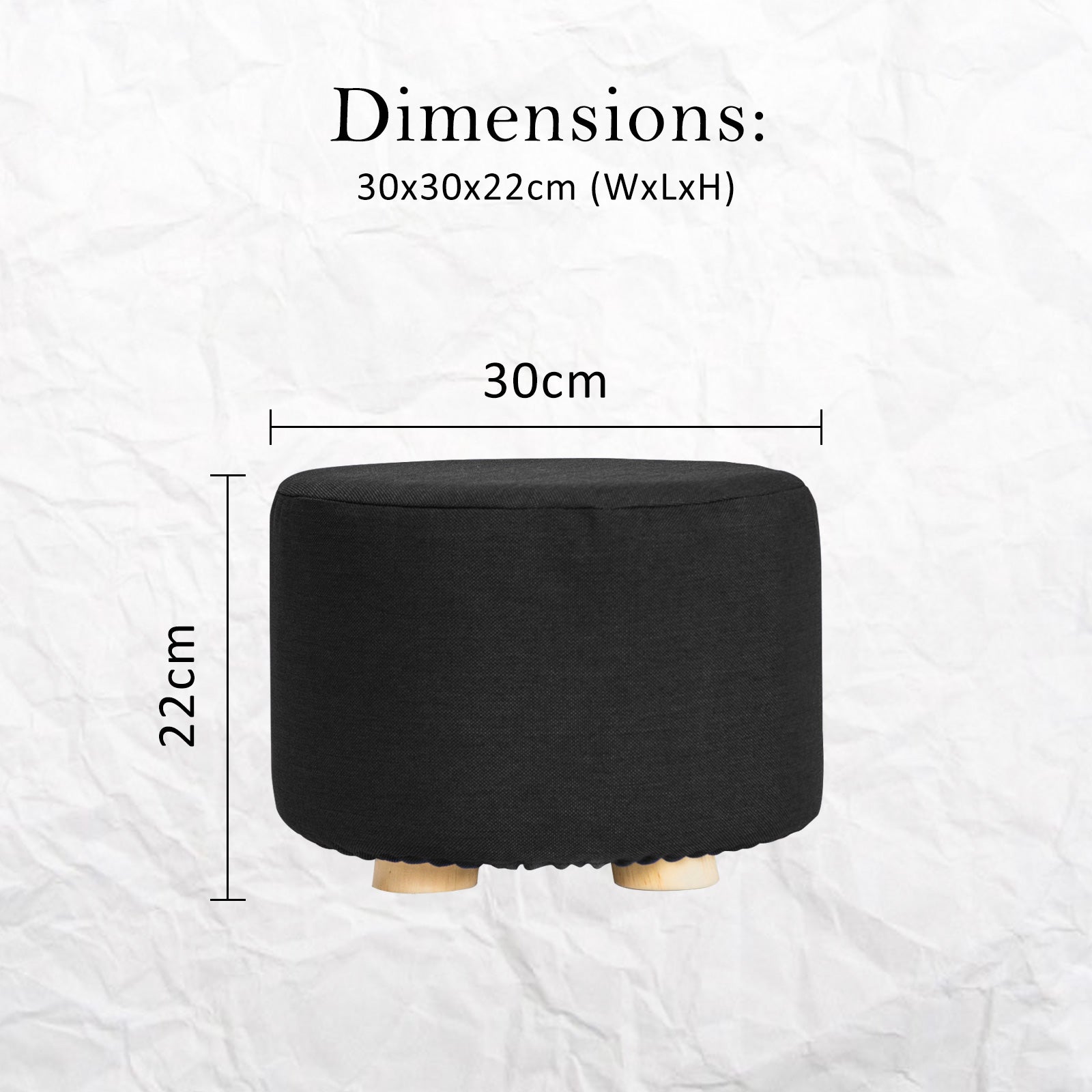 La Bella 2-Set Ottoman Round Foot Stool with Wooden Legs & Faux Linen Fabric - Black - SuperSaverAU - view 12
