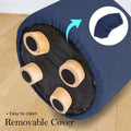 La Bella Round Ottoman Foot Stool with Solid Wooden Leg & Faux Linen Fabric - Dark Blue - SuperSaverAU - view 6