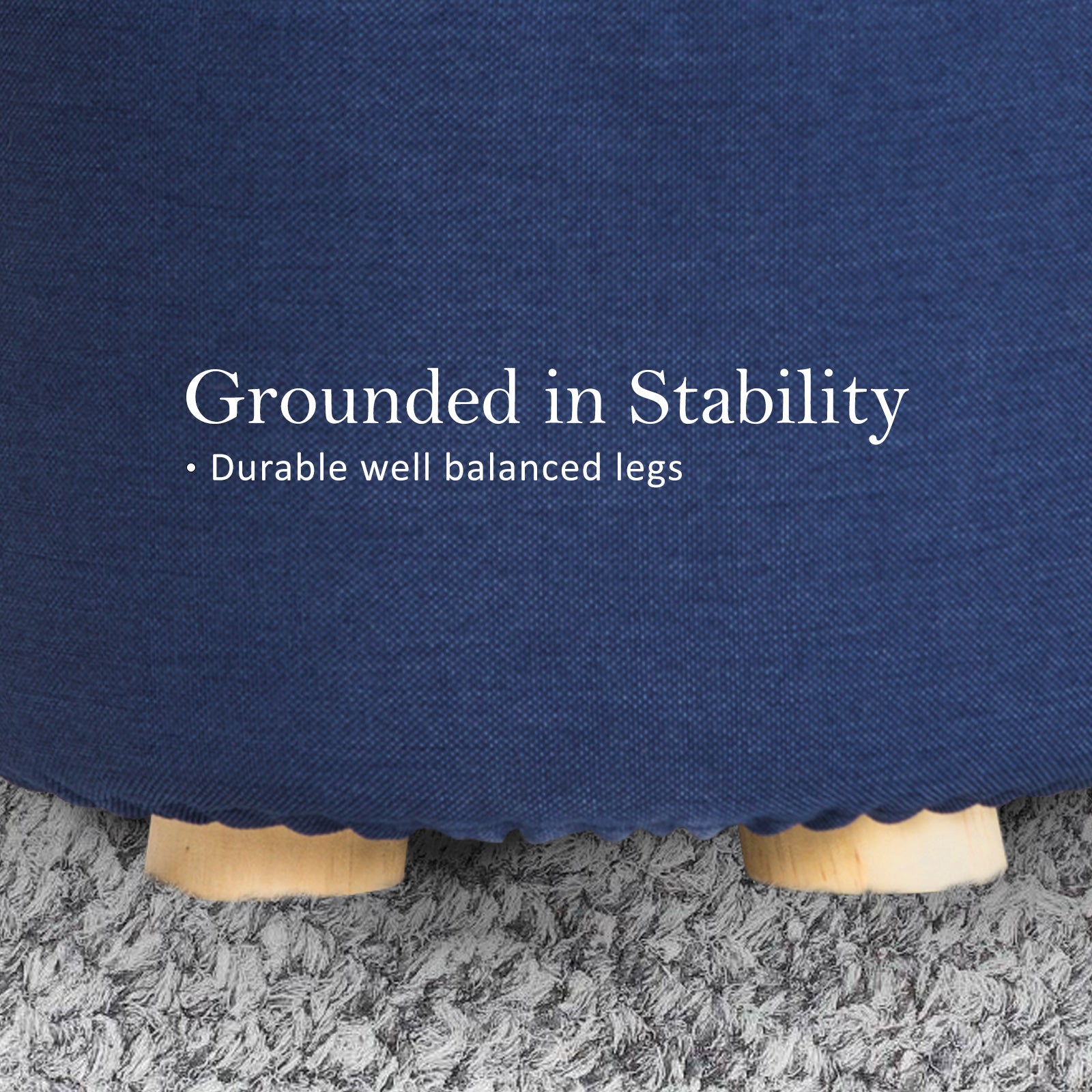 La Bella Round Ottoman Foot Stool with Solid Wooden Leg & Faux Linen Fabric - Dark Blue - SuperSaverAU - view 9