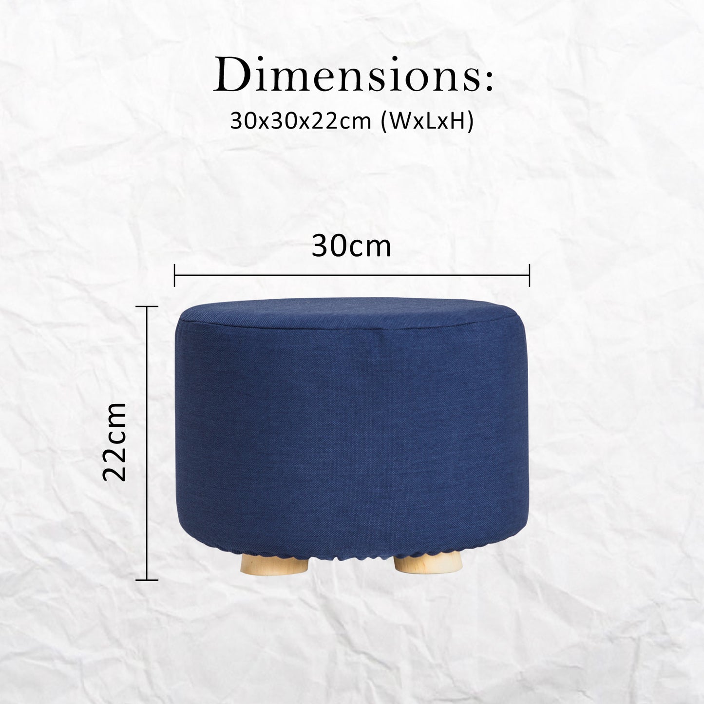 La Bella Round Ottoman Foot Stool with Solid Wooden Leg & Faux Linen Fabric - Dark Blue