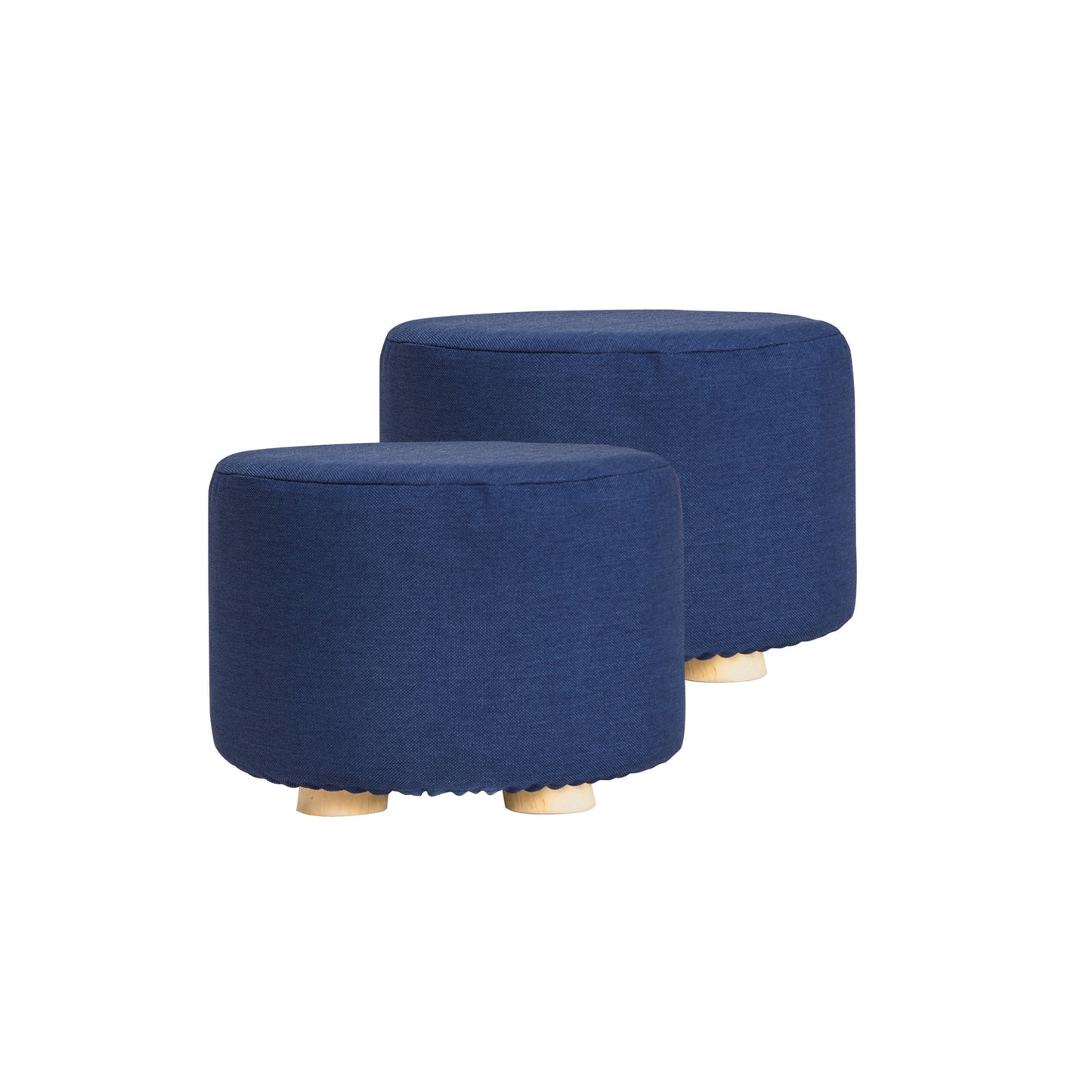 La Bella 2X Ottoman Round Foot Stool with Solid Wooden Leg - Dark Blue
