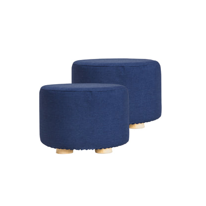 La Bella 2X Ottoman Round Foot Stool with Solid Wooden Leg - Dark Blue