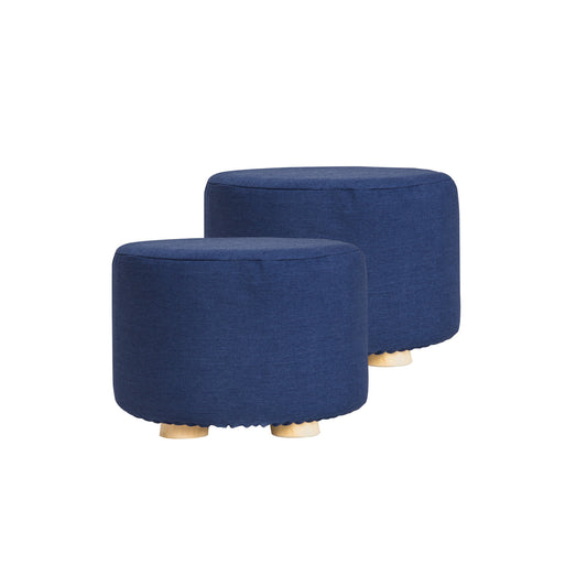 La Bella 2X Ottoman Round Foot Stool with Solid Wooden Leg - Dark Blue