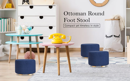 La Bella 2X Ottoman Round Foot Stool with Solid Wooden Leg - Dark Blue