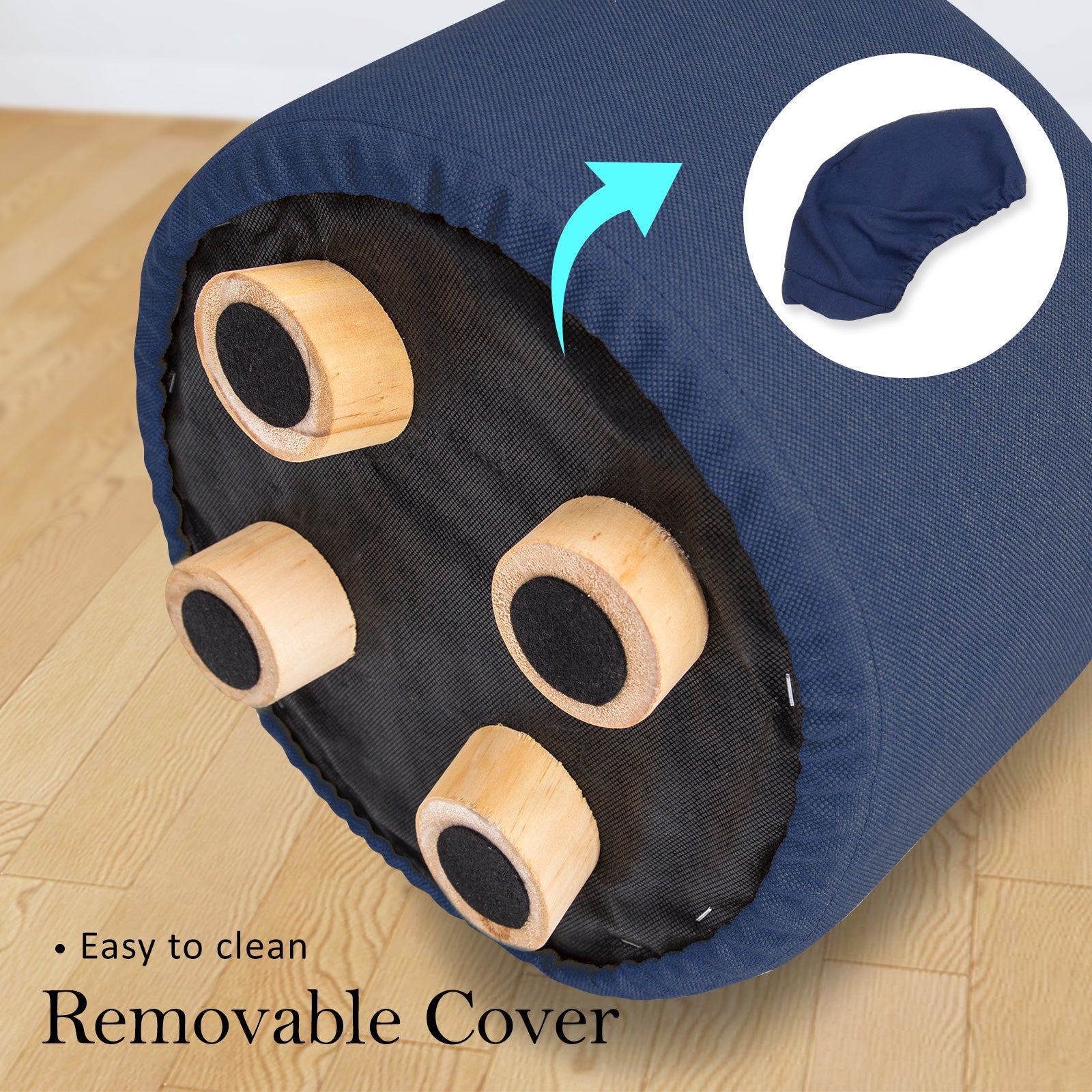La Bella 2X Ottoman Round Foot Stool with Solid Wooden Leg - Dark Blue - SuperSaverAU - view 6