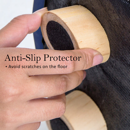 La Bella 2X Ottoman Round Foot Stool with Solid Wooden Leg - Dark Blue