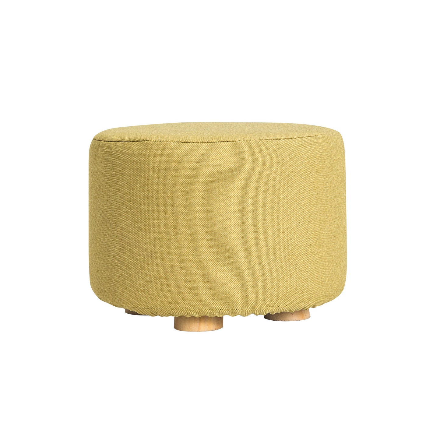 La Bella Ottoman Round Foot Stool with Solid Wood Legs - Mustard Yellow