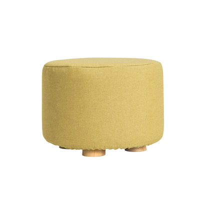 La Bella Ottoman Round Foot Stool with Solid Wood Legs - Mustard Yellow