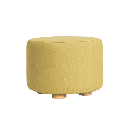La Bella Ottoman Round Foot Stool with Solid Wood Legs - Mustard Yellow