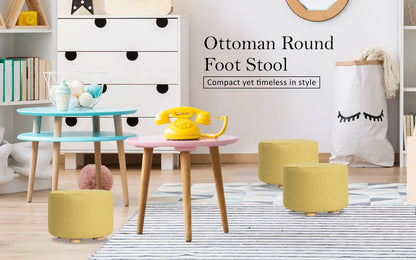 La Bella Ottoman Round Foot Stool with Solid Wood Legs - Mustard Yellow