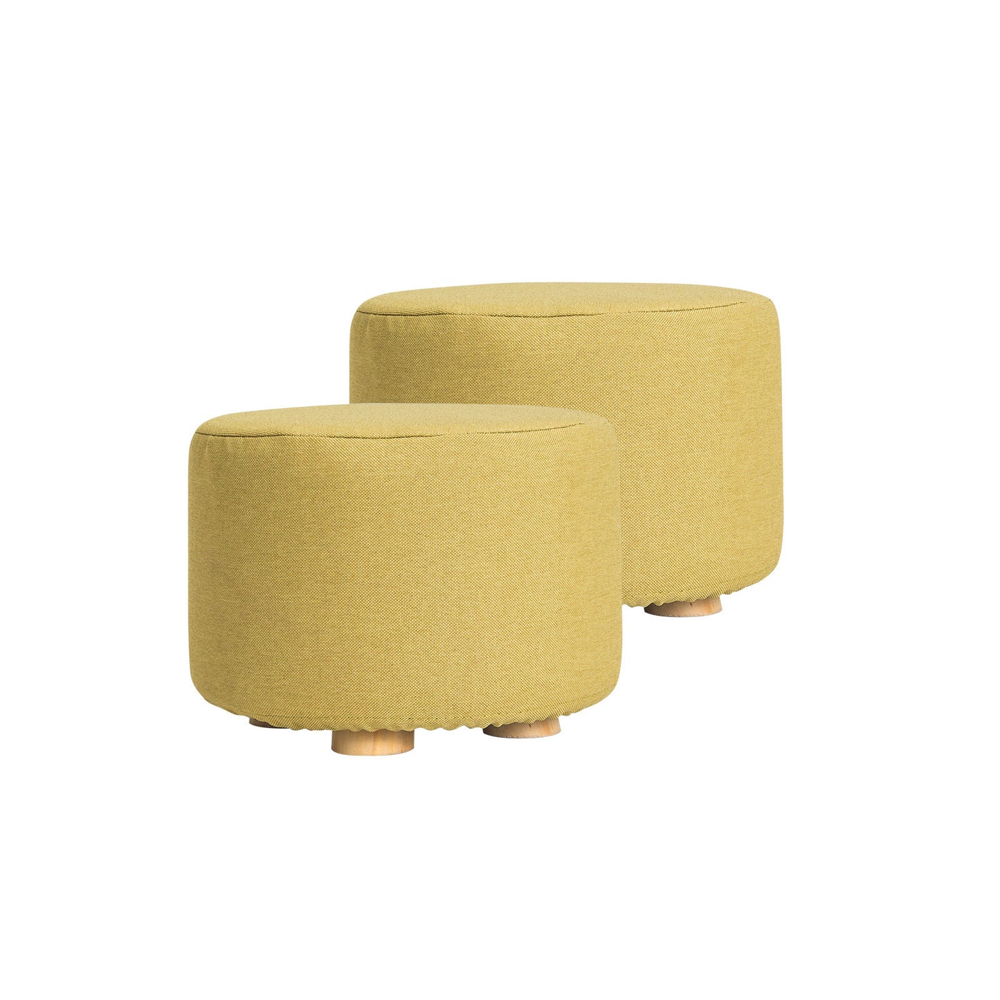 La Bella 2X Ottoman Foot Stool with Solid Wood Legs - Round Mustard Yellow