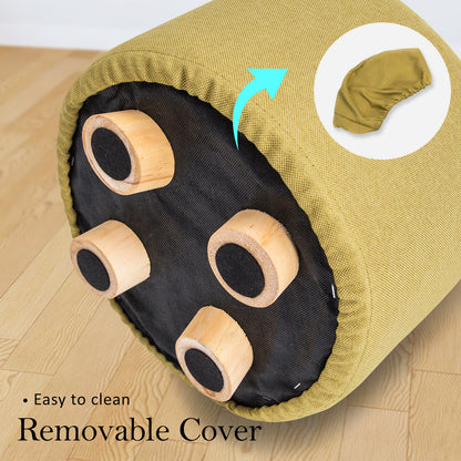 La Bella 2X Ottoman Foot Stool with Solid Wood Legs - Round Mustard Yellow