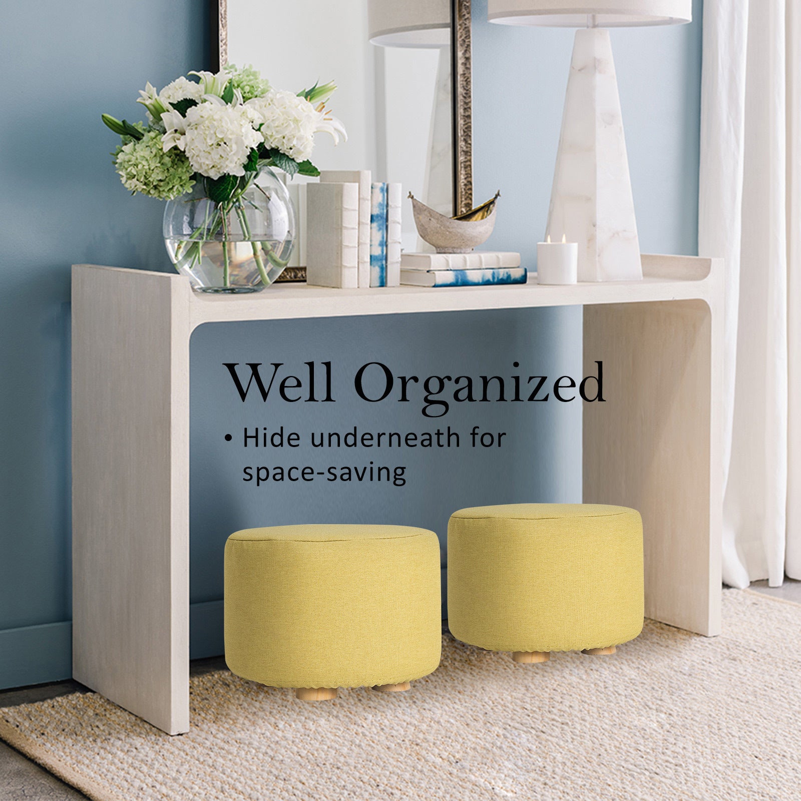 La Bella 2X Ottoman Foot Stool with Solid Wood Legs - Round Mustard Yellow - SuperSaverAU - view 7