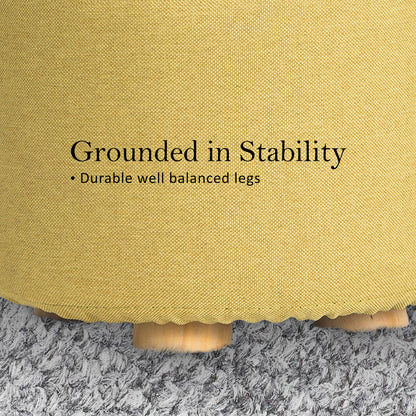 La Bella 2X Ottoman Foot Stool with Solid Wood Legs - Round Mustard Yellow